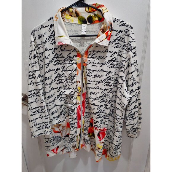 Thomas & Olivia Jackets & Blazers - T/O Thomas & Olivia Women's 1XL Zip Up Jacket Handwriting Artsy Art2Wear Boho
